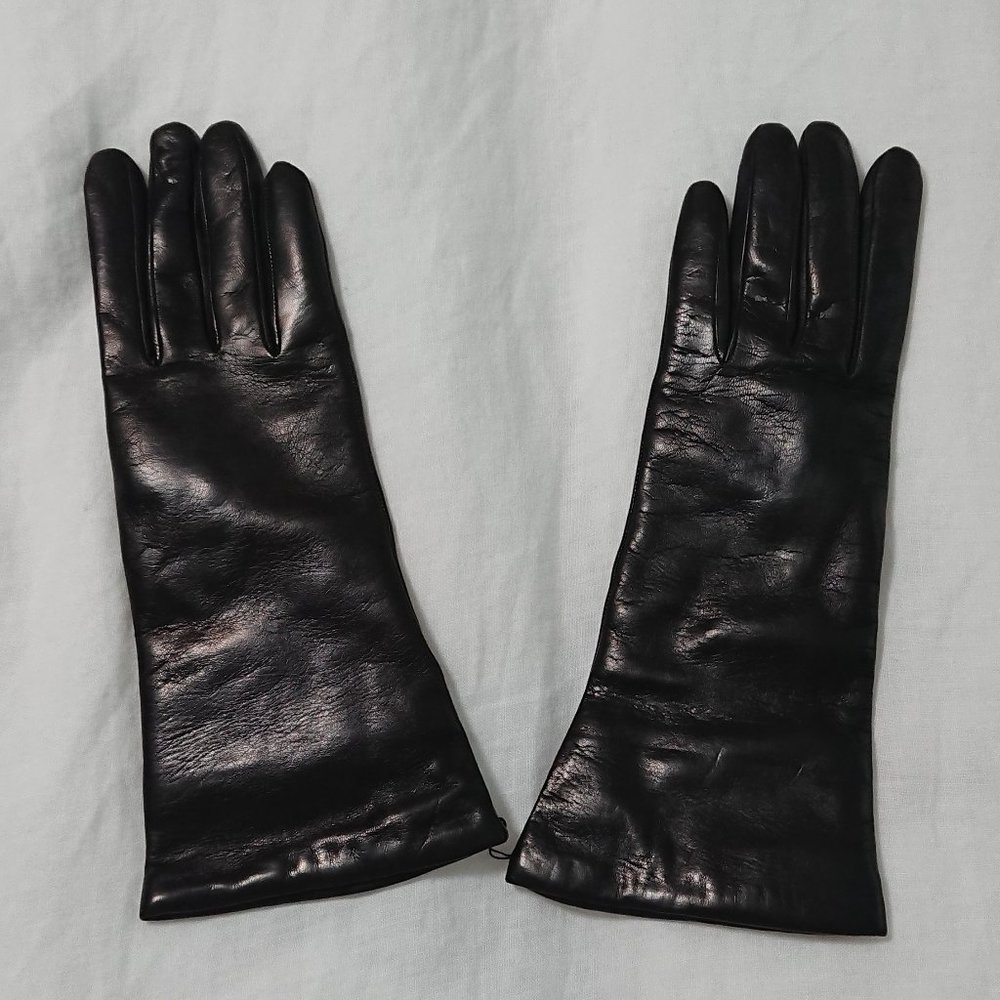 Neiman Marcus calfskin leather cashmere lined black NWOT